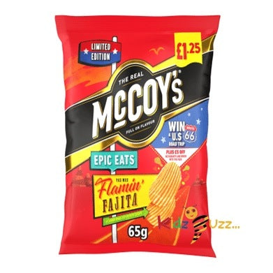 20 X McCoy's Epic Eats Flamin' Fajita Sharing Crisps Snacks 65g PMP Bags