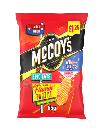 20 X McCoy's Epic Eats Flamin' Fajita Sharing Crisps Snacks 65g PMP Bags