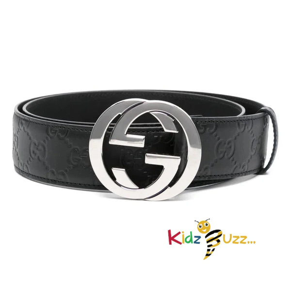 GUCCI Men Interlocking G Black Buckle Leather Belt