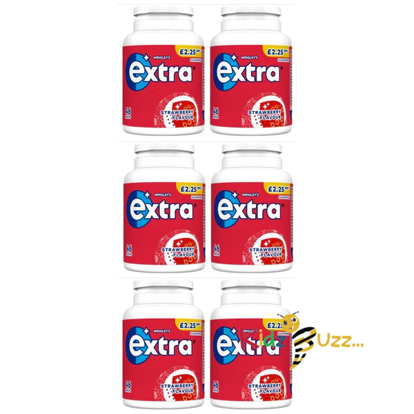 6 X Extra Strawberry Flavour Sugarfree Chewing Gum Bottle 46Pcs BBD 8/11/2024