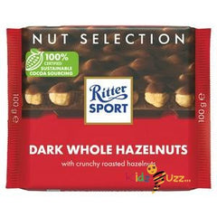 Ritter Sport, Dark Chocolate with Whole Hazelnuts, 3.5-Ounce Bars Pack of 10