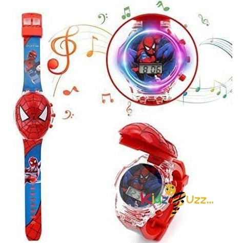 Spider Man Kids Light Glowing Watch with Music Tune and Face Cover Multicolor 3D Led watch