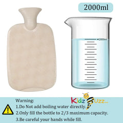 New Hot Water Bottle with Soft Cover - 2L Classic Rubber Hot Water Bag