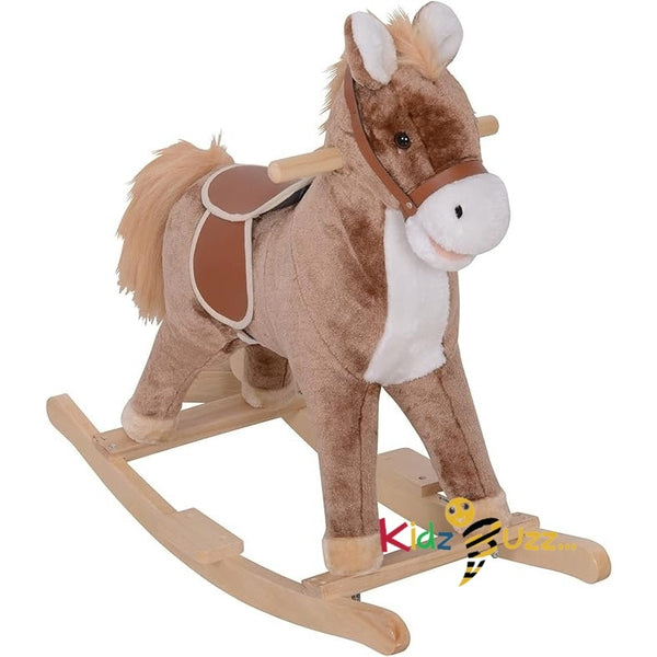 Kids Rocking Light Brown Horse Wooden Plush Children Ride On Toy Rocker Nursery Baby Gift