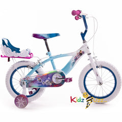 Huffy Frozen Girls Bike 14" for ages 3-5- Sky Blue & White with Enchanting Sleigh