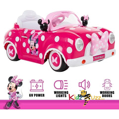 Huffy Disney Minnie Mouse Girls Electric Ride On Car - 6v Battery Powered Motorised Car Fun + Sounds + Lights