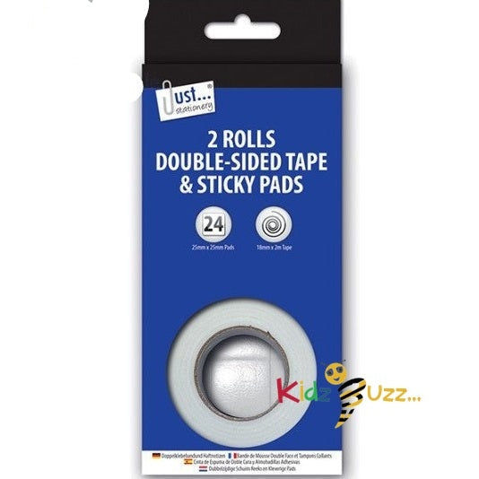 2 x Double Sided Tape 2 Roll & Sticky Pads 2 Pack