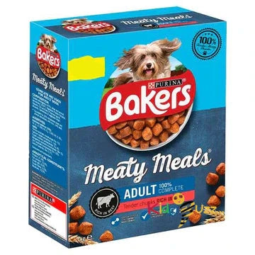 BAKERS MEATY MEALS BEEF ADULT DRY DOG FOOD 1KG X 5 BOXES