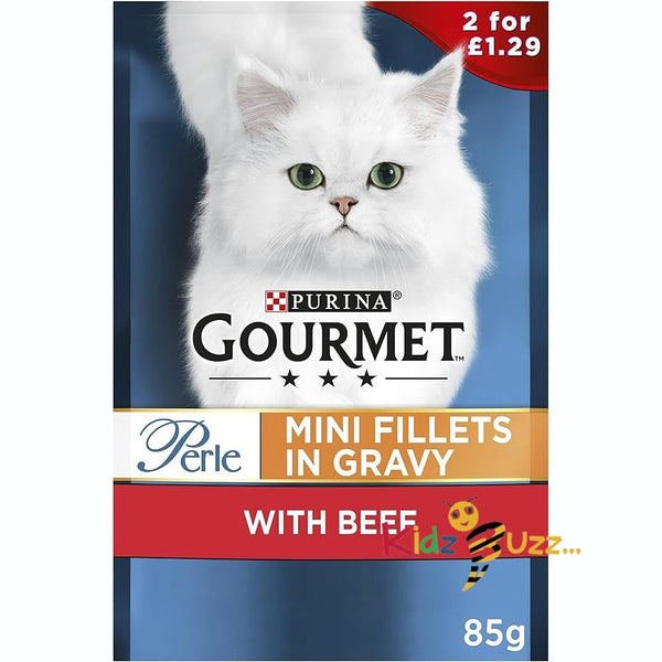 Gourmet PERLE Mini Fillets in Gravy with BEEF Cat Wet Food 85g 26 x85g