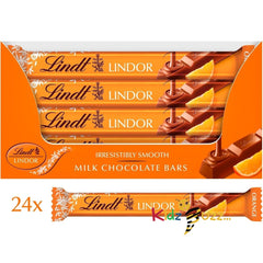 Lindt Orange Chocolate Snacking Bars Pack of 24 , 0.91 kilograms | Milk | LINDOR