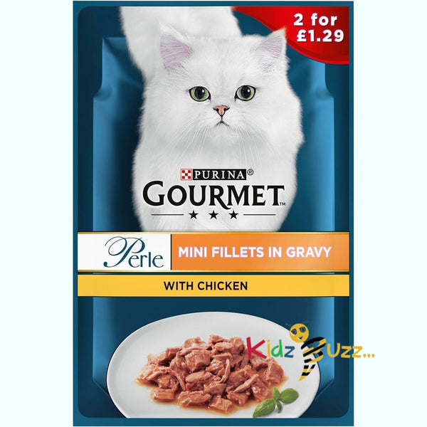 Gourmet PERLE Cat Wet Food 26 x 85g PMP Mini Filliet in Gravy with Chicken