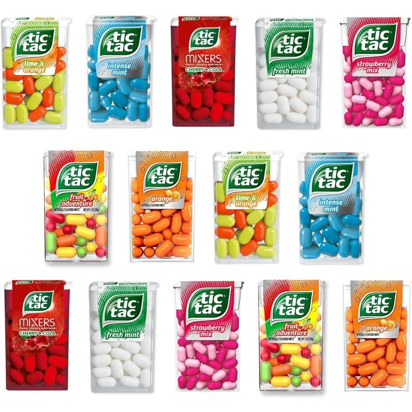 TIC TAC VARIETY FLAVOURS SWEETS 5 x 18g LIME, ORANGE, MINT,FRUIT