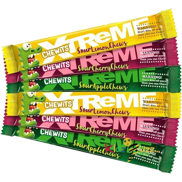 6 x Mixed Chewits Xtreme Extremely Sour Apple,Cherry & Lemon Flavour Chews 36g