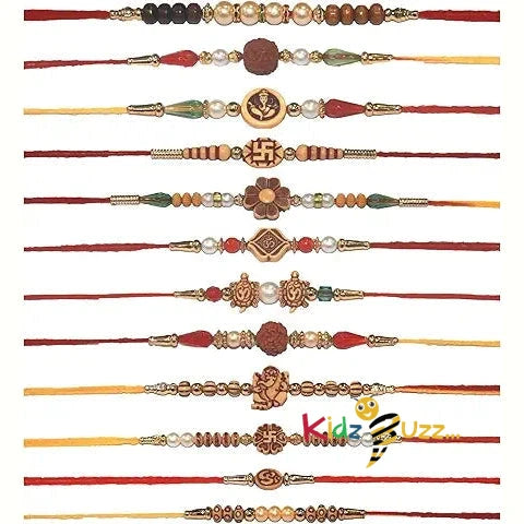 Mix 12 Rakhi for Brothers Design Rakhi Bracelet Multi Design  and Assorted Color - kidzbuzzz