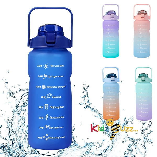 Water Bottle 2L Time Marking With Straw Blue