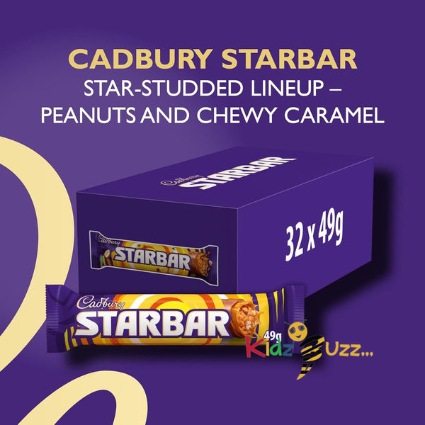 Cadbury Starbar Chocolate Bar, Milk Chocolate with Caramel and Peanut Centre, Pack of 32, 49g