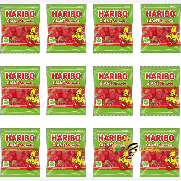 HARIBO Strawberry Flavoured Giant Strawbs – Giant in Size and Flavour, Suitable For Vegetarians, 140g Pack of 12