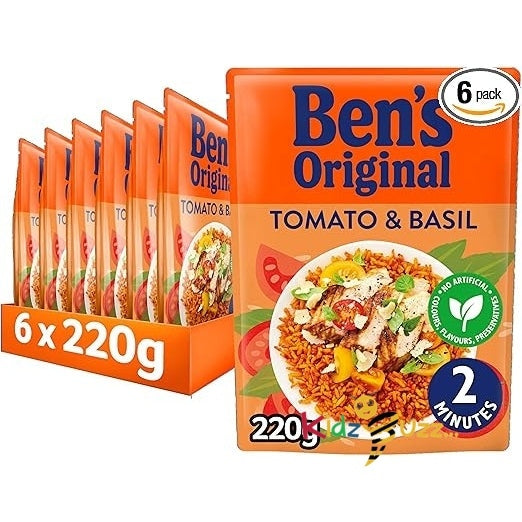 BEN'S ORIGINAL Tomato and Basil Microwave Rice, Bulk Multipack 6 x 220g pouches - kidzbuzzz