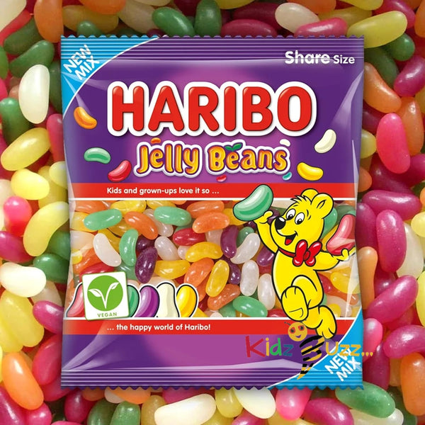 HARIBO Jelly Beans with 6 Delicious Fruit Flavours, Sugar Coated Gums 140g Pack of 12