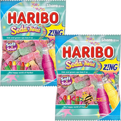 Haribo Soda Twist Zing Bottles Fizzy Gummy Sugar Coated Sweets 175g x 12 Share Bags