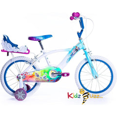 Huffy Disney Frozen 16 Inch Girls Bike - Sky Blue & White + Doll Carrier 5-7yrs