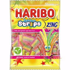 HARIBO Rainbow Strips Zing with Sweet & Sour Fruit Flavours Vegan-Friendly, 130g x 12 Pcs