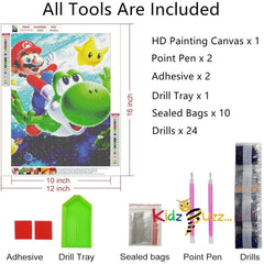 5D Mario Diamond Painting Kits for Adults, DIY Full Drill Diamond Art Kits for Kids