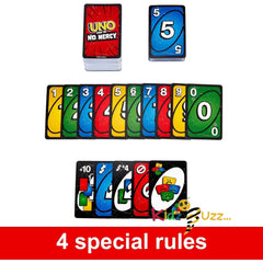 UNO No Mercy Card Game in Storage & Travel Tin for Kids, Adults & Family