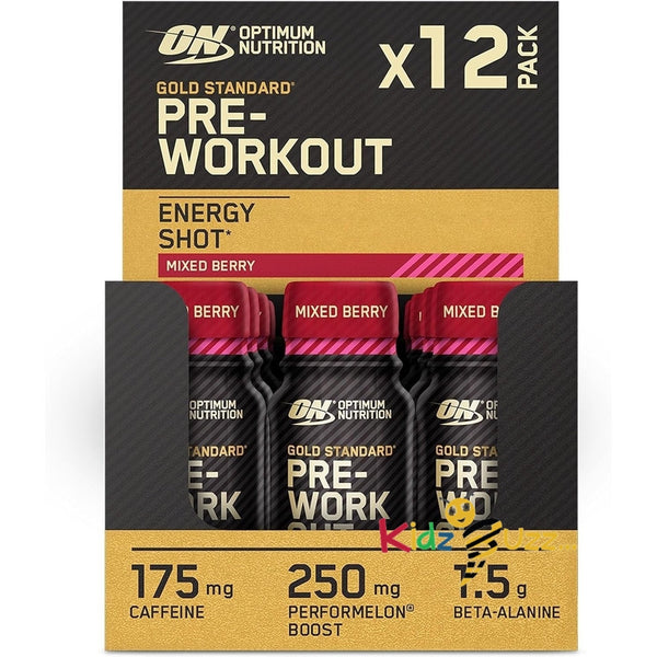 Optimum Nutrition Pre-Workout Energy Shot Mixed Berry Flavour, 12-Pack, 12 x 60 ml