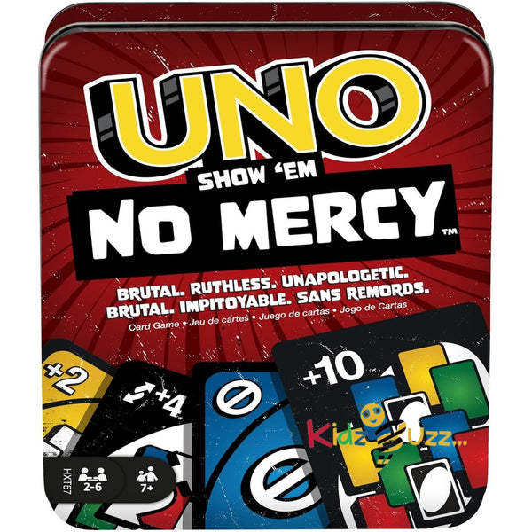 UNO No Mercy Card Game in Storage & Travel Tin for Kids, Adults & Family