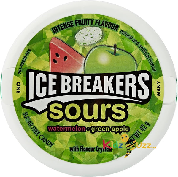 Ice Breakers Sours, Sugar Free Mints, Watermelon and Green Apple Flavour, Pack of 8 x 42 g