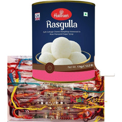 Rakhi Bundle, Haldiram's Sweet Tin - Rasgulla Tin 1KG, 1Pc Rakhi For Raksha Bandhan