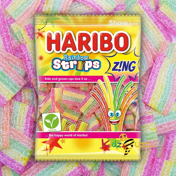 HARIBO Rainbow Strips Zing with Sweet & Sour Fruit Flavours Vegan-Friendly, 130g x 12 Pcs