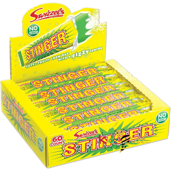 Swizzels Stinger Tutti-Frutti Chew Bar Sweets with a Fizzy Centre Pack of 60