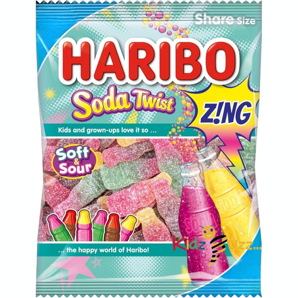 Haribo Soda Twist Zing Bottles Fizzy Gummy Sugar Coated Sweets 175g x 12 Share Bags