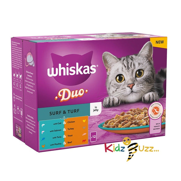 Whiskas 1+ Adult Wet Cat Food Surf & Turf Jelly 4 X 85g