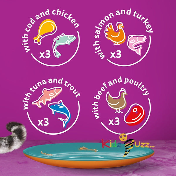 Whiskas 1+ Adult Wet Cat Food Surf & Turf Jelly 4 X 85g