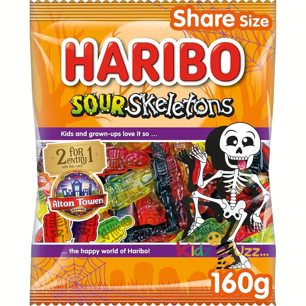 HARIBO Sour Skeletons Halloween Sweets Sharing Bag 160g Pack of 12