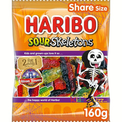 HARIBO Sour Skeletons Halloween Sweets Sharing Bag 160g Pack of 12