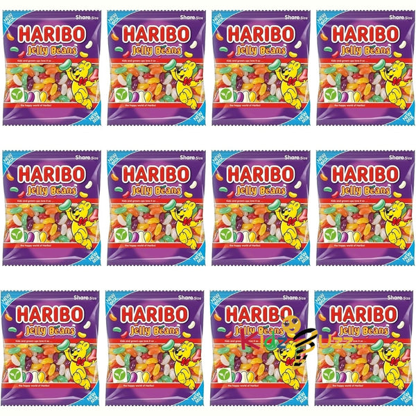 HARIBO Jelly Beans with 6 Delicious Fruit Flavours, Sugar Coated Gums 140g Pack of 12