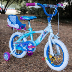 Huffy Frozen Girls Bike 14" for ages 3-5- Sky Blue & White with Enchanting Sleigh