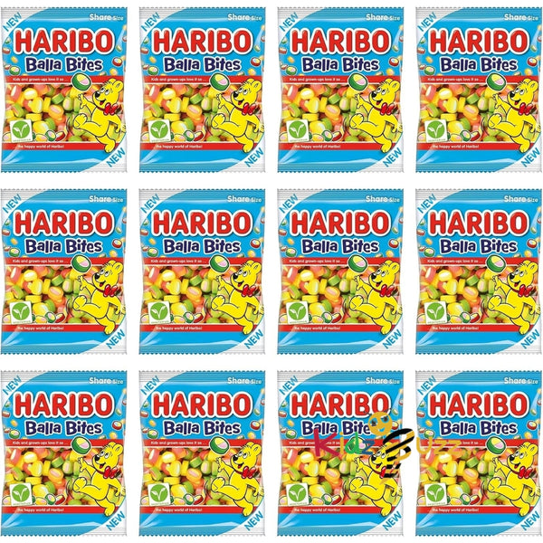 HARIBO Balla Bites Fruit Flavour Gummy Candy, Assorted Fruit Flavours, 140g x 12