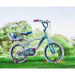 Huffy Disney Frozen 16 Inch Girls Bike - Sky Blue & White + Doll Carrier 5-7yrs