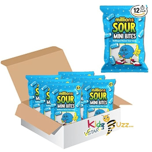 Millions Sour Bites Halal Suitable Sour Sweets Candy, 140g 12, Bubble gum