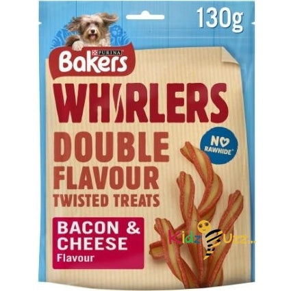 Bakers Whirlers Dog Treats Bacon And Cheese PMP £ 1.39 130G X 6