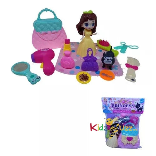 Beauty Kit With 13 Pcs Doll Cat Bag And Accessories Toy