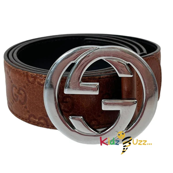 Men Gucci Interlocking G Golden Buckle Brown Leather Belt