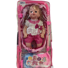 Push Chair Pram Doll W/Nappy Baby Toy For Kids - kidzbuzzz