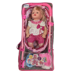 Push Chair Pram Doll W/Nappy Baby Toy For Kids - kidzbuzzz
