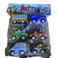 City Police Team – Kids Pull-Back Police Car Playset – Set of 6